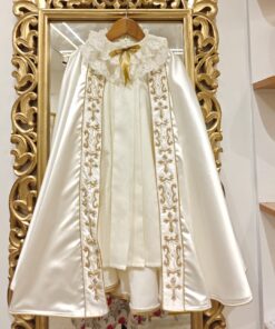 BD187-Cotton Romper with Hand Embroidered Satin Shrug