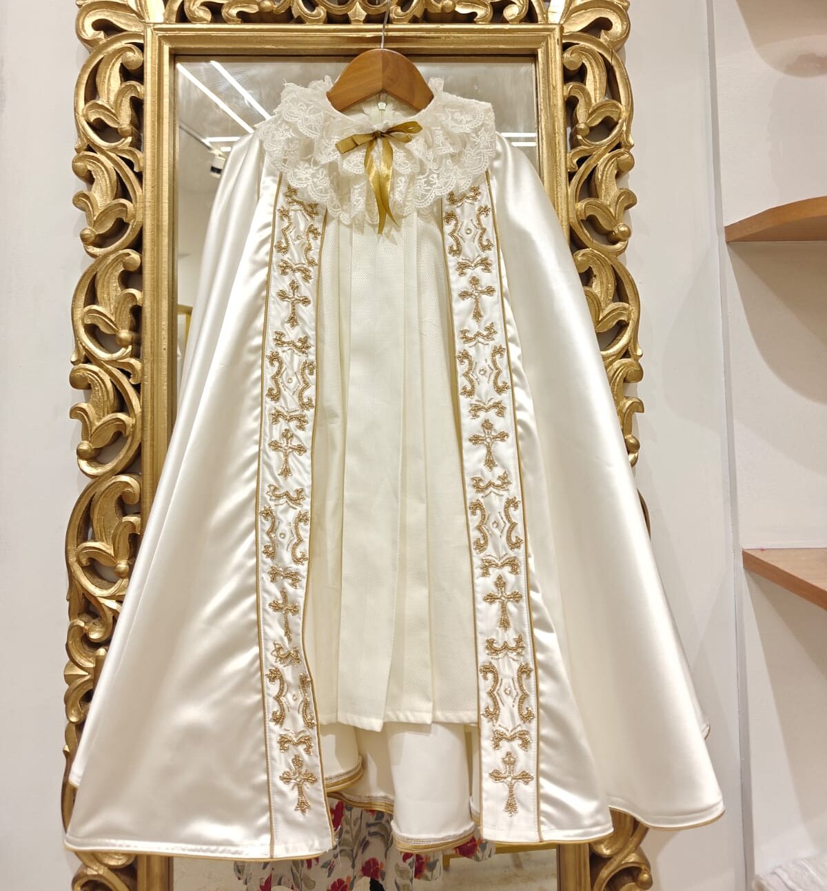 BD187-Cotton Romper with Hand Embroidered Satin Shrug